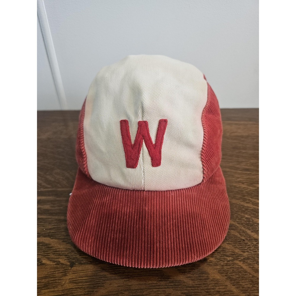 Vintage University Wisconsin Badgers W Letter Hat Trapper‎ Fitted Red Corduroy